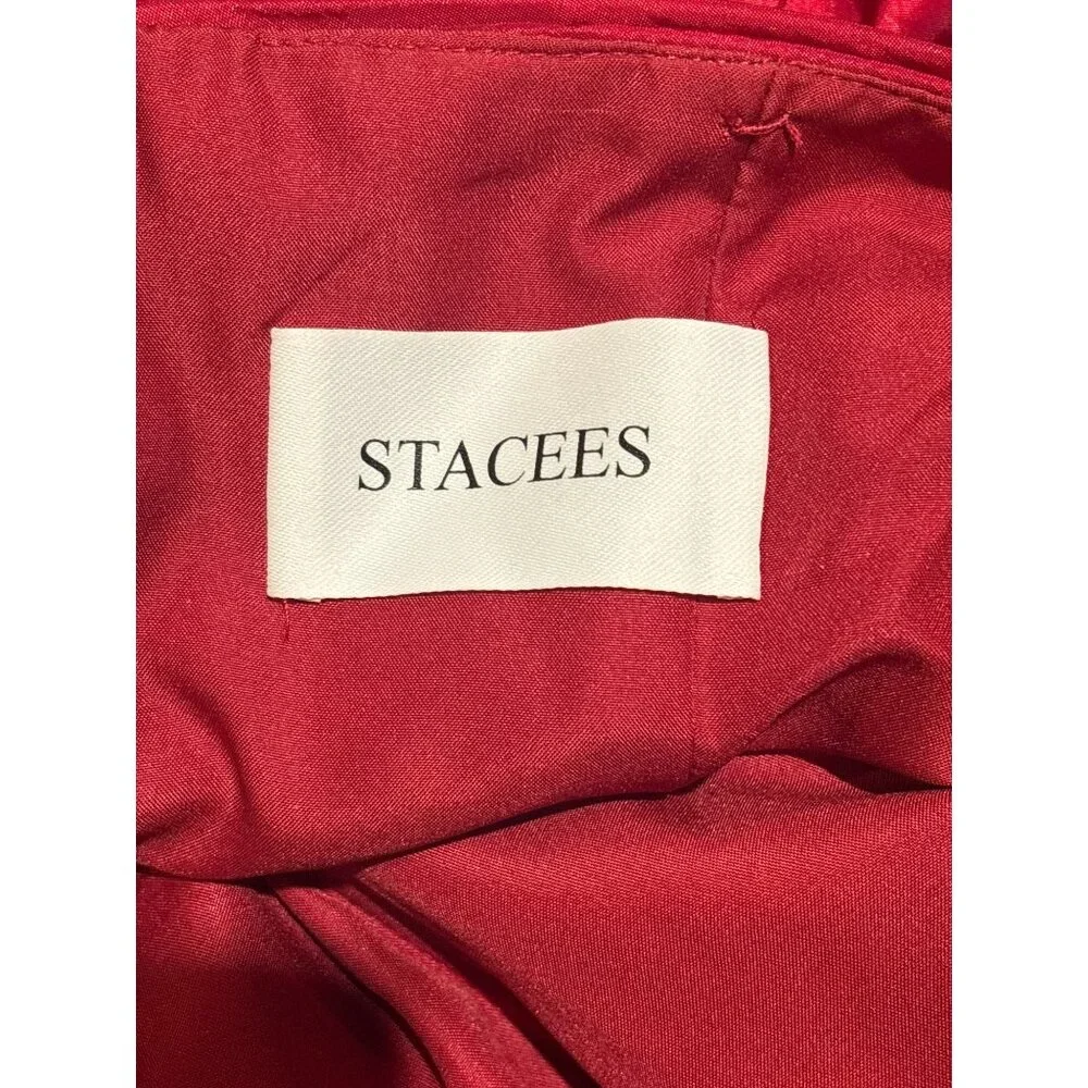 Red Strapless Tiered Ruffle Formal Evening Gown Dress Womens Size S Stacees Sati - Picture 14 of 14